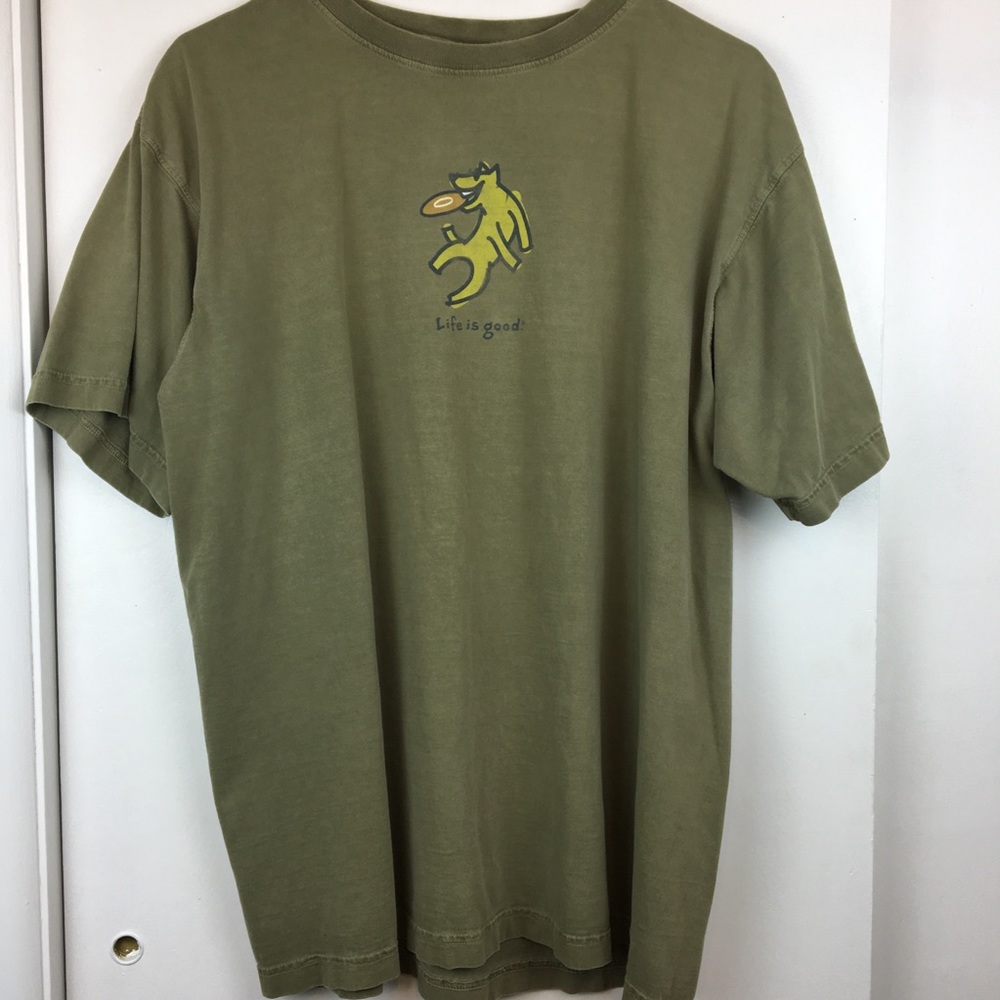 Vintage 90s Life Is Good T-Shirt Olive Green Sz L